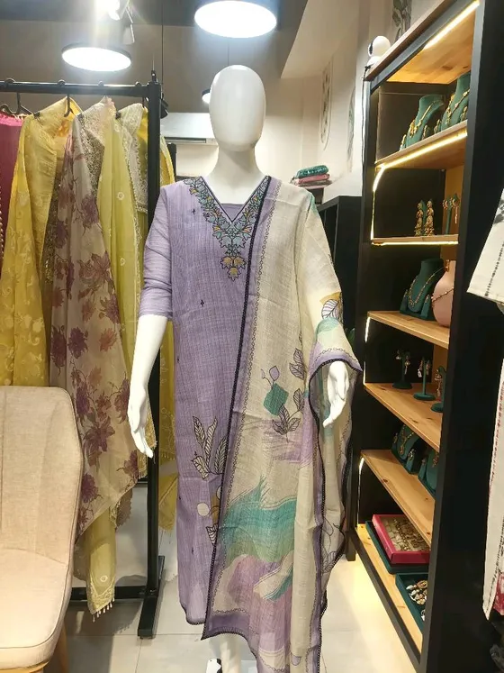 Lavender Embroidered and Printed Unstitched Dress Material (D0273)
