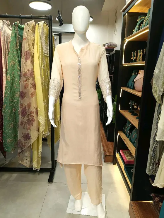 Peach Sequined Kurta Set (R0126)