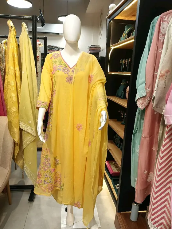 Yellow Embroidered Straight Suit (R314)