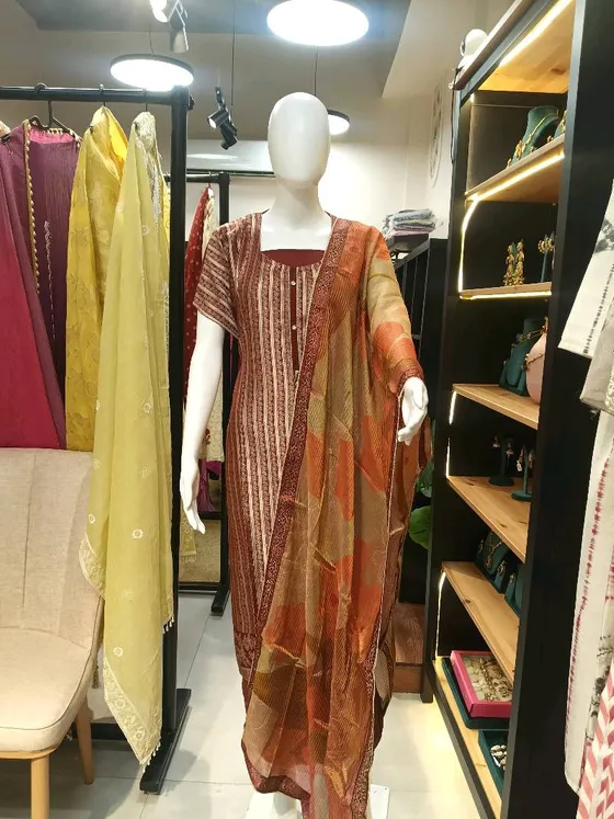 Brown and Orange Printed Unstitched Dress Material (D0263)