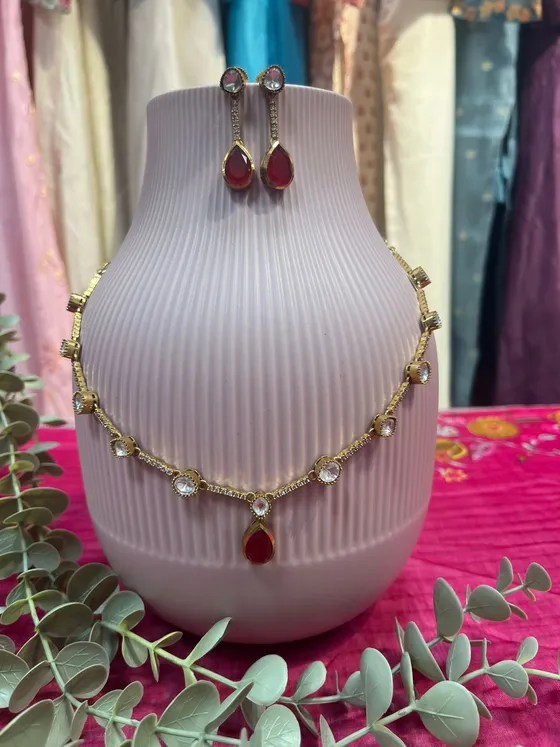 Ruby Red Stone Gold Plated Necklace Set