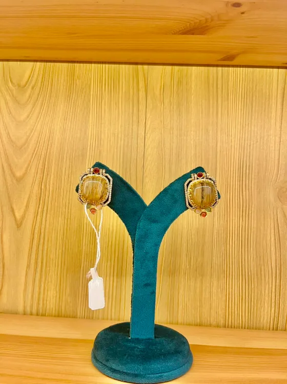Golden Brown Stone Stud Earrings