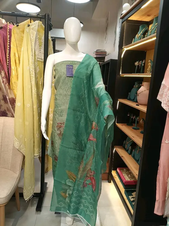 Green Printed Dress Material (D0067)