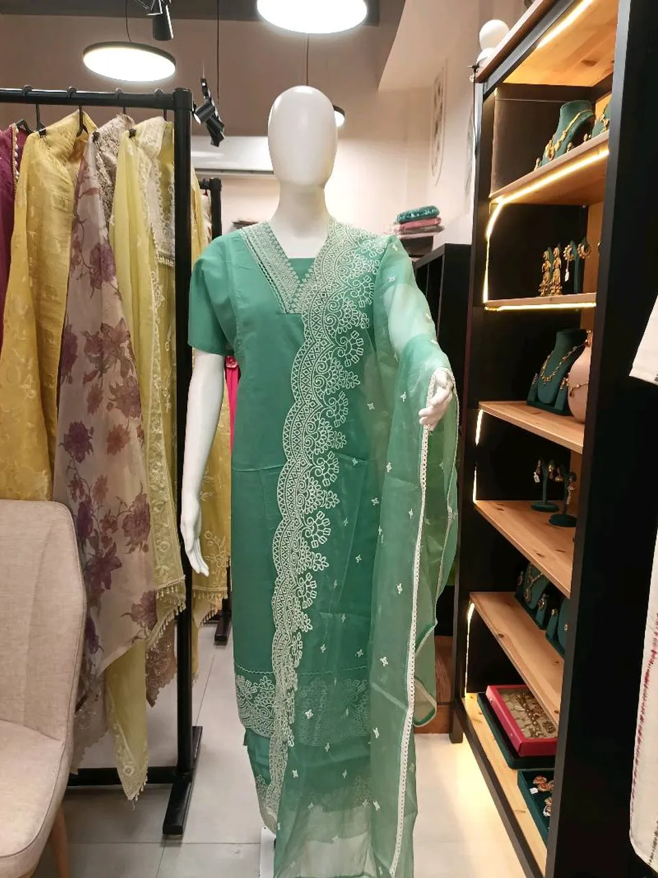 Green Embroidered Dress Material (D0041)
