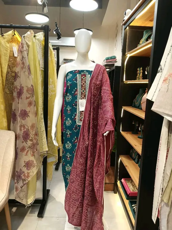 Teal Printed Unstitched Dress Material (D0279)