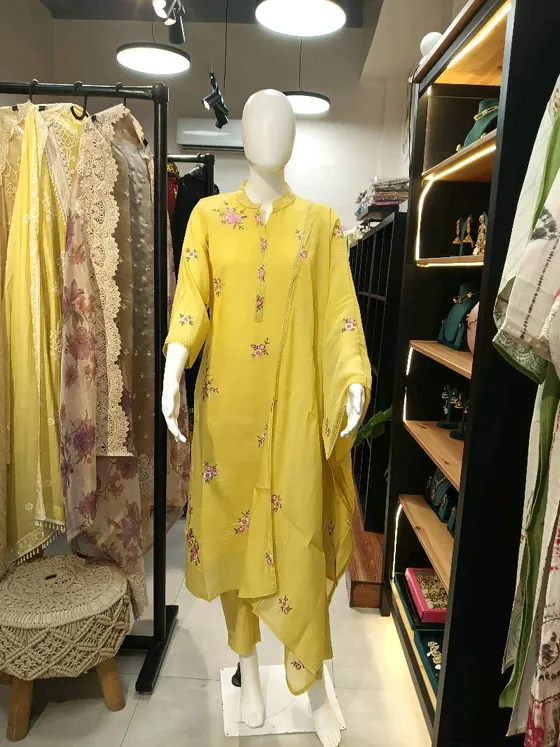 Yellow Embroidered Straight Suit (R302)