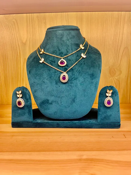 Purple Stone Gold-toned Necklace & Earring Set
