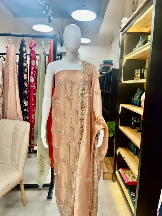 Peach Embroidered Unstitched Dress Material (D456)