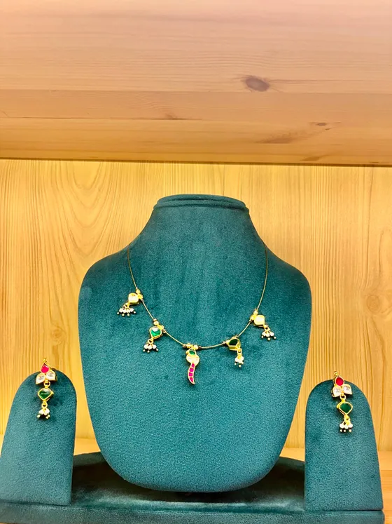 Multi-Color Meenakari Pearl Necklace & Earring Set