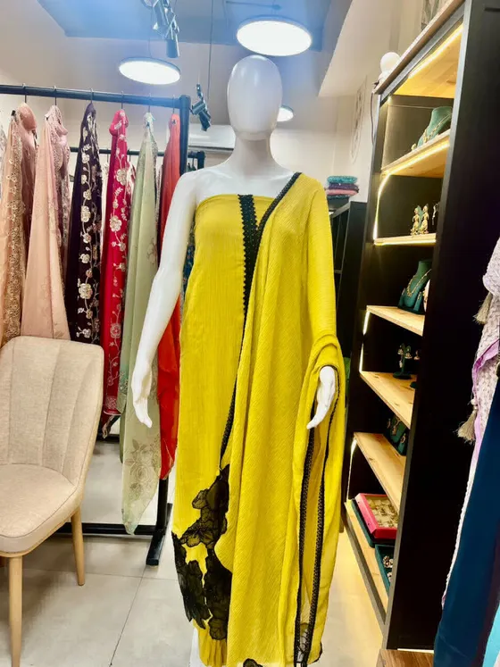 Yellow Georgette Embroidered Dress Material (D451)