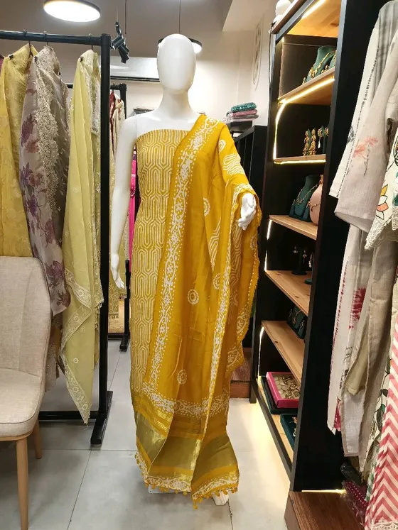 Yellow Cotton Printed Dress Material (D372)