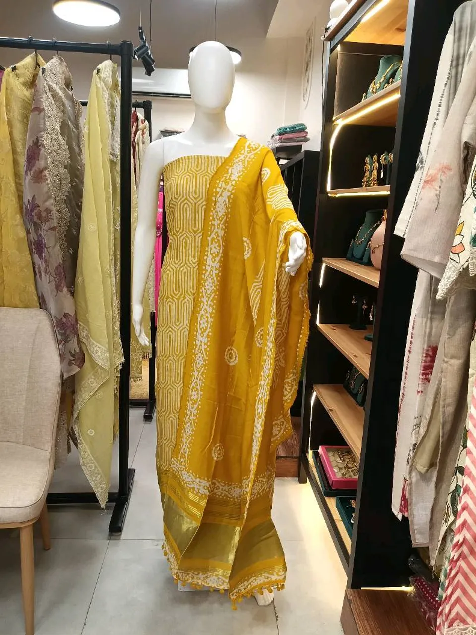 Yellow Cotton Printed Dress Material (D372)