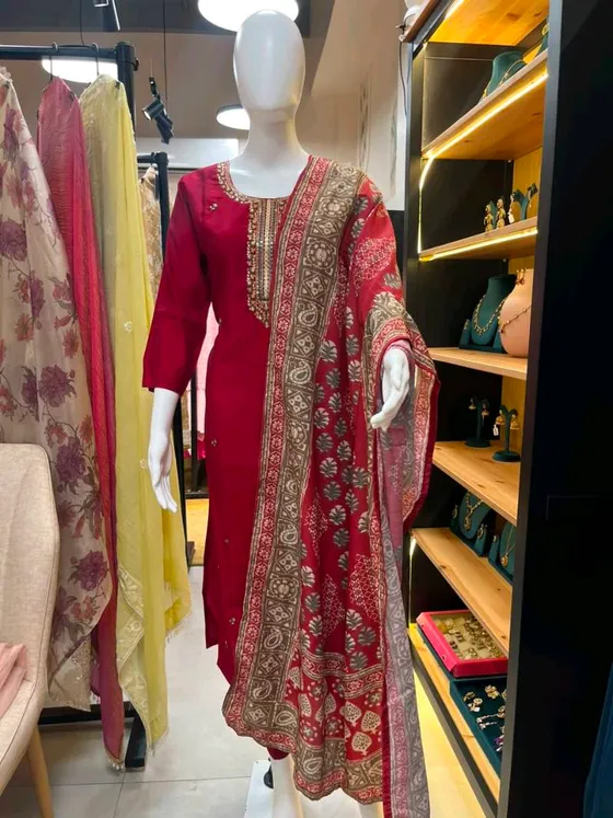 Maroon Embroidered Straight Suit (RM)