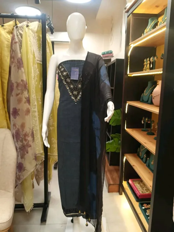 Navy Blue Embroidered Dress Material (D0157)