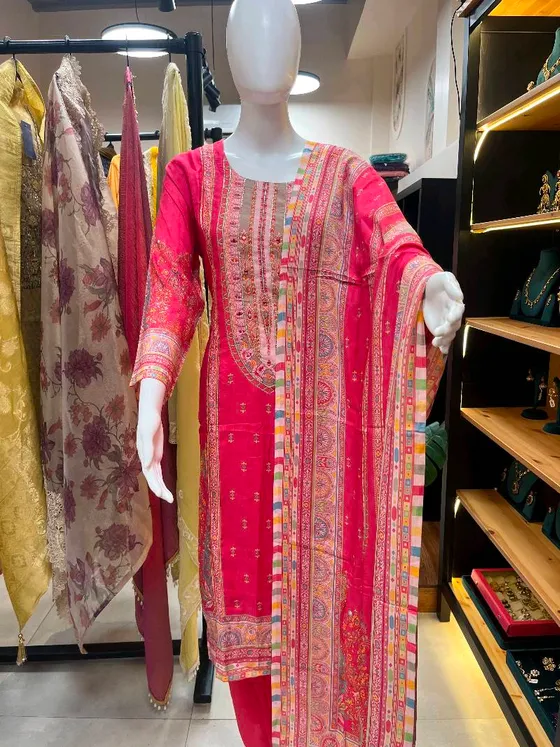 Pink Printed Straight Suit (R0093)