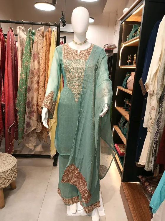 Sea Green Embroidered Palazzo Suit (R246)