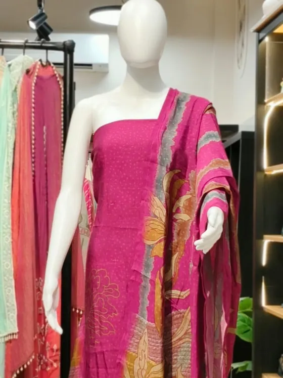 Magenta Printed Dress Material (D425)