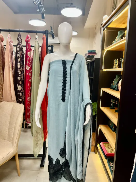 Pale Blue Embroidered Unstitched Dress Material (D451)