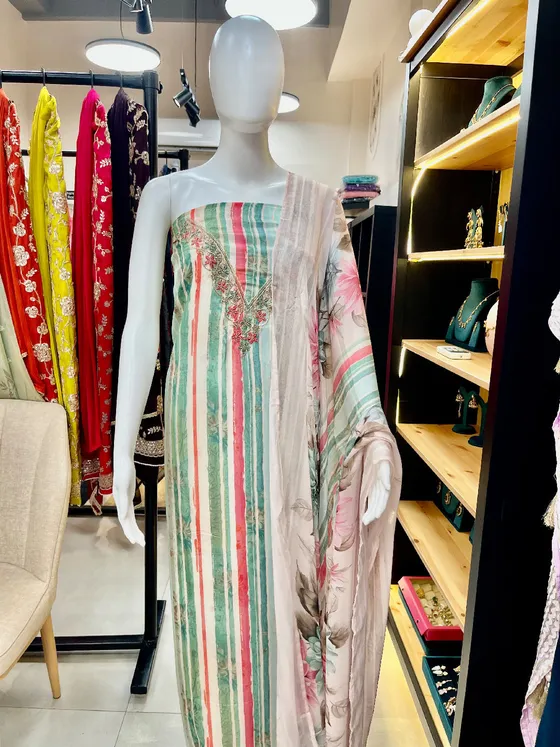 Multi-Color Printed Embroidered Dress Material (D481)