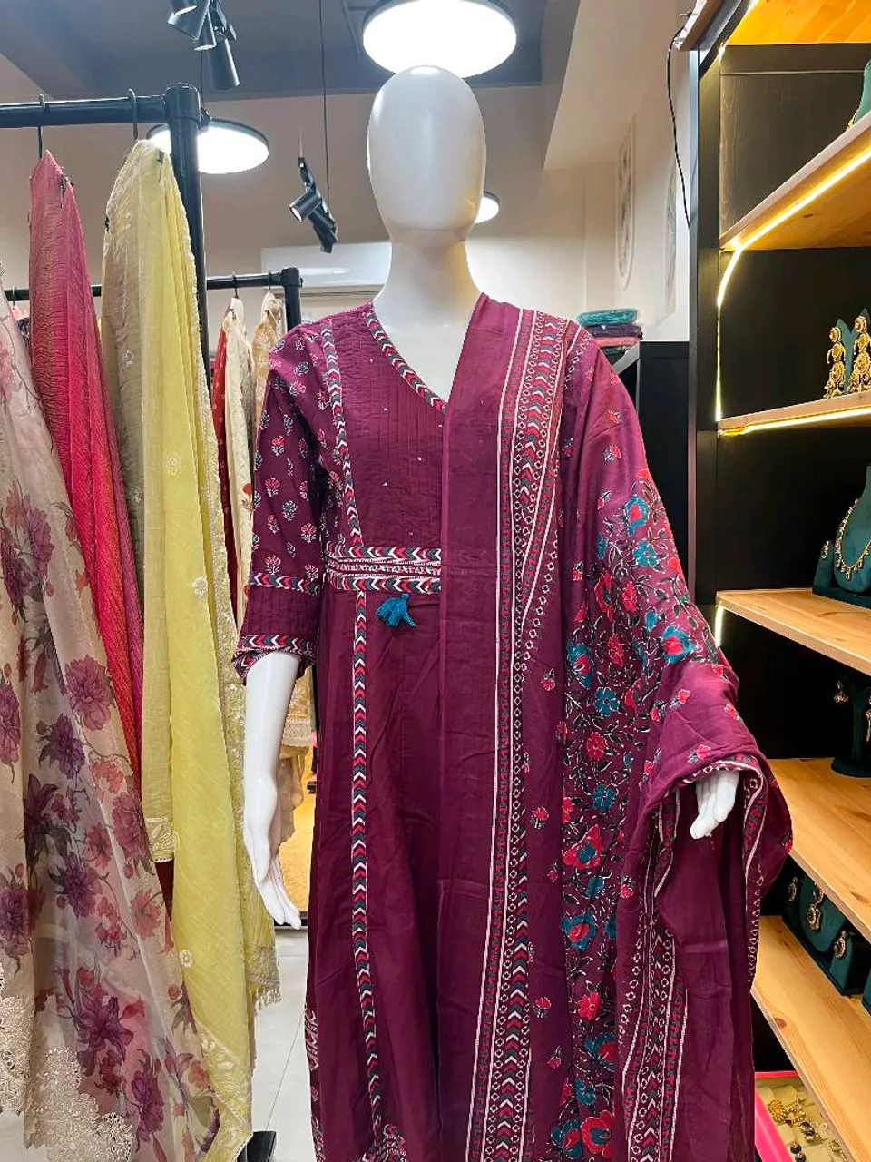 Maroon Printed Straight Suit (R0087)
