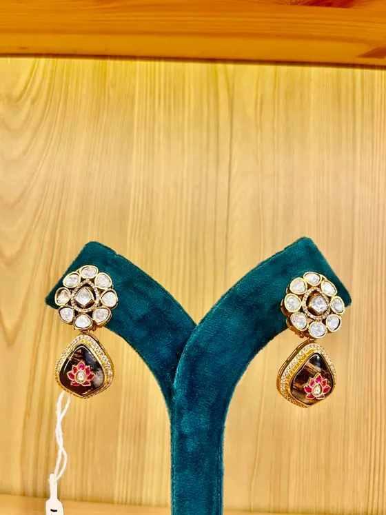 Gold Polki Stone Drop Earrings