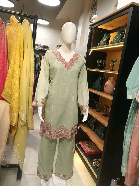 Light Green Embroidered Palazzo Suit (R313)