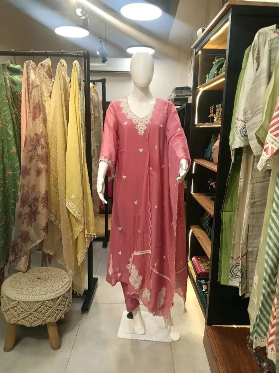 Pink Embroidered Straight Suit (R294)