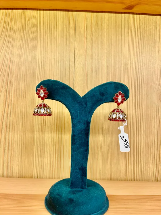 Red Stone Jhumka Earrings