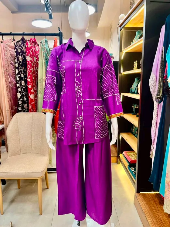Purple Sequined Palazzo Suit (R352)