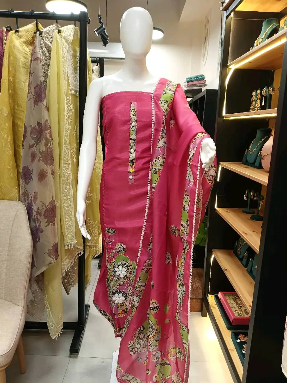 Fuchsia Printed and Embroidered Unstitched Dress Material (D0151)