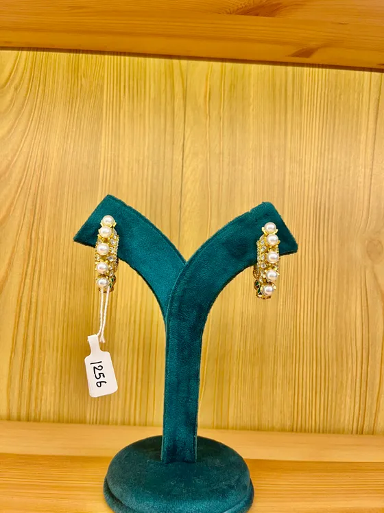 Gold Toned Pearl Stone Drop Earrings