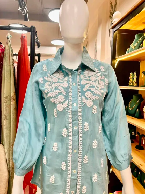Aqua Blue Embroidered Kurta (R350)