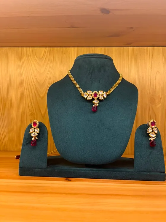 Ruby Kundan Necklace & Earring Set
