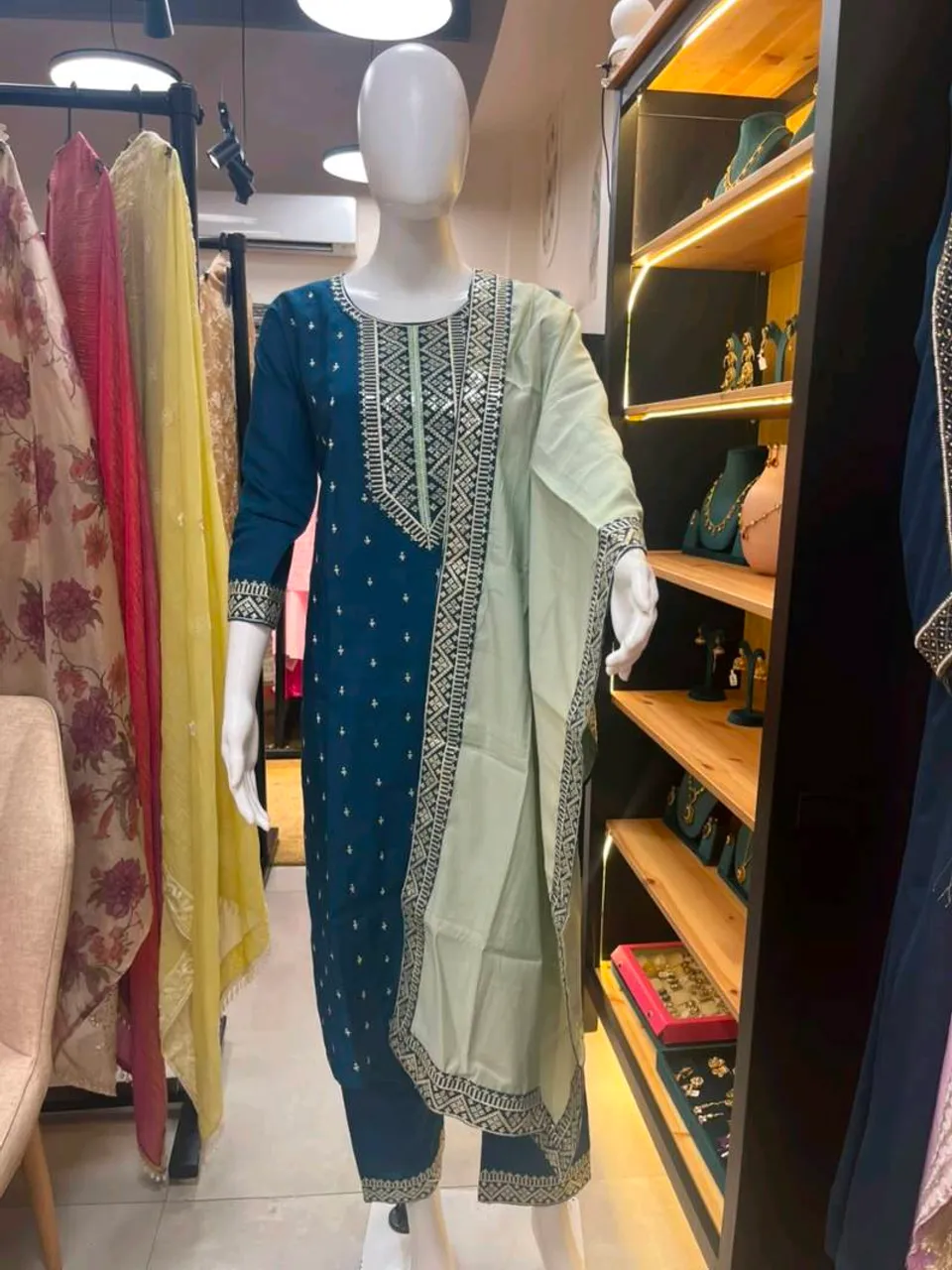 Teal Embroidered Straight Suit (RM)