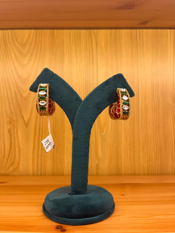Gold Toned Meenakari Stone Hoop Earrings