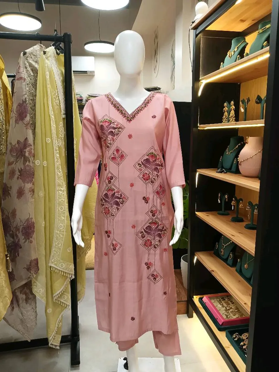 Pink Embroidered Straight Suit (R336)