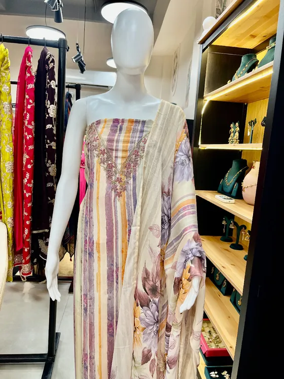 Multi-Color Embroidered Printed Dress Material (D481)