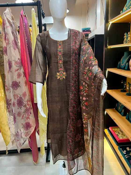 Brown Embroidered Straight Suit (R0023)