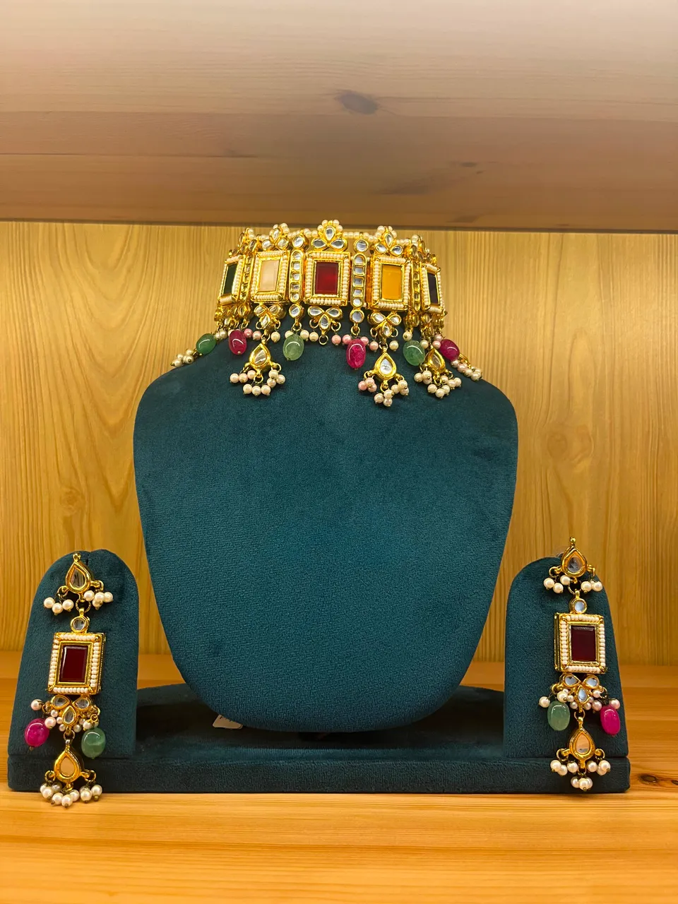 Multi-Color Kundan Stone Pearl Choker Set