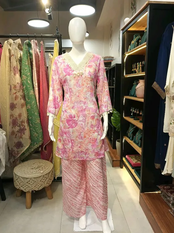 Pink Printed Palazzo Suit (R281)
