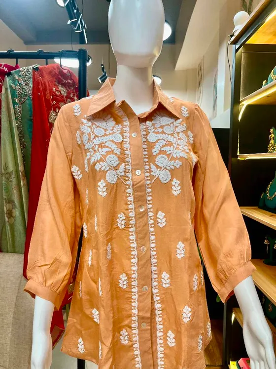 Peach Embroidered Cotton Kurta (R350)