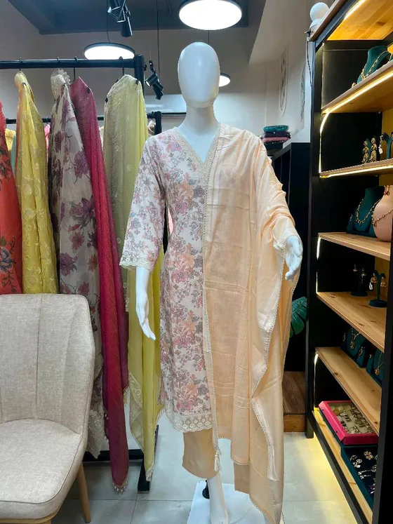 Peach Floral Printed Kurta Set (R184)