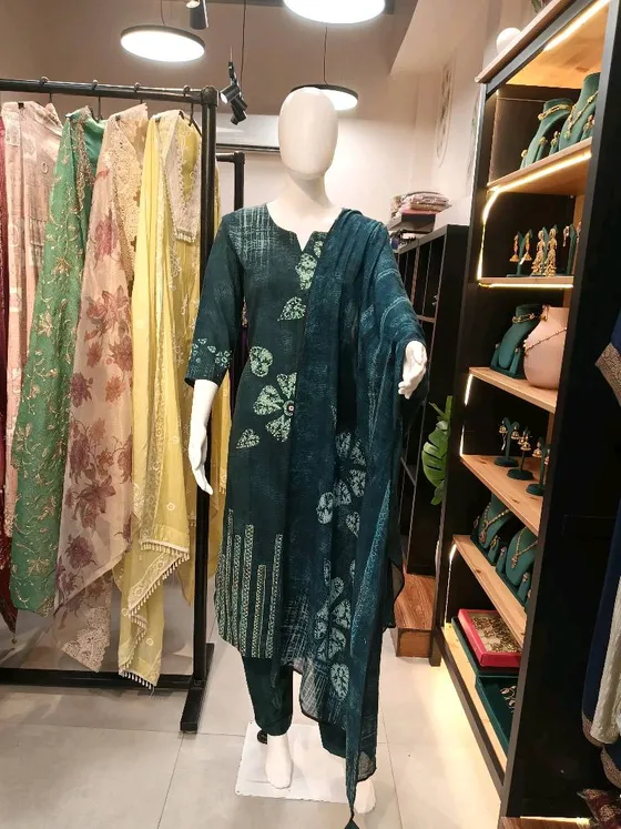 Dark Teal Printed Straight Suit (R253)