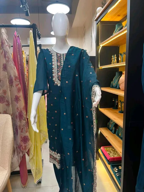 Teal Embroidered Straight Suit (RM)