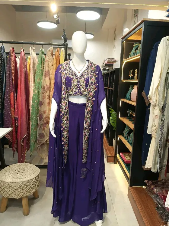 Purple Embroidered Palazzo Suit with Jacket (R242)