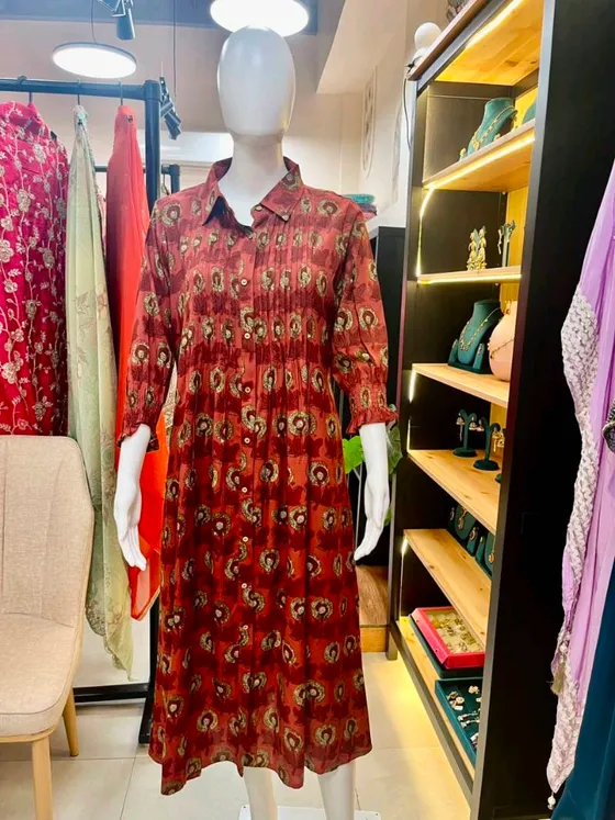 Rust Printed Straight Kurta (R355)