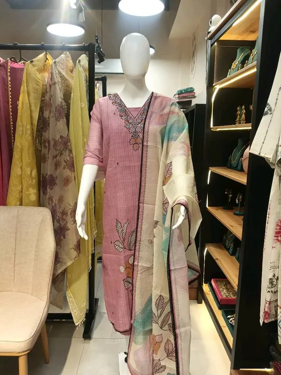 Pink Embroidered and Printed Unstitched Dress Material (D0273)