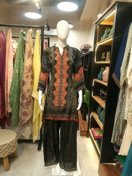 Black Orange Printed Palazzo Suit (R0206)